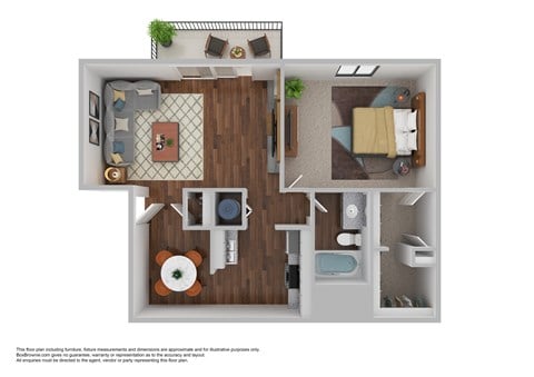 Floor plan for 1 bed, 1 bath, 700 sqft